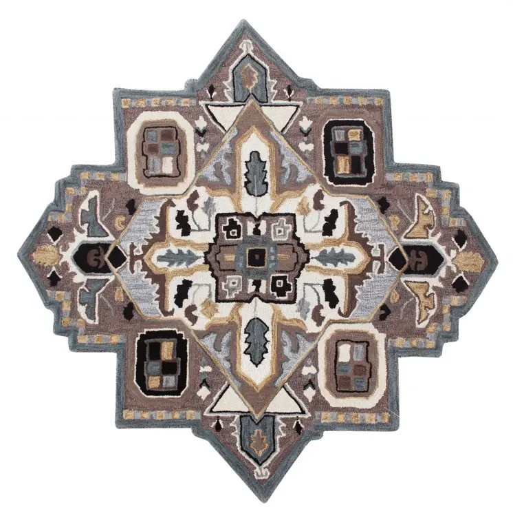 7' X 7' Blue And Red Wool Hand Tufted Area Rug
