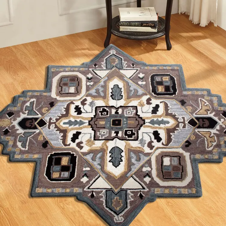 7' X 7' Blue And Red Wool Hand Tufted Area Rug