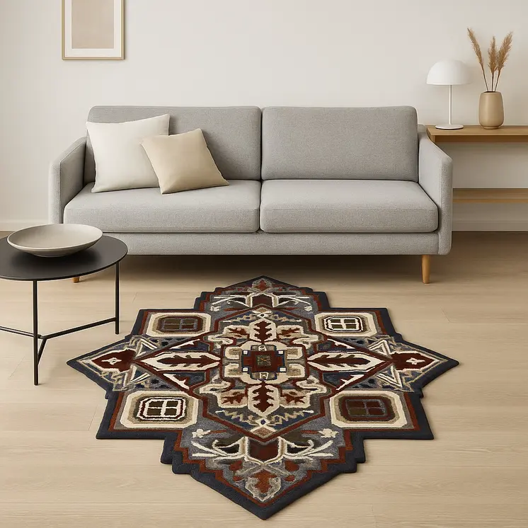 5' X 5' Blue And Red Wool Hand Tufted Area Rug