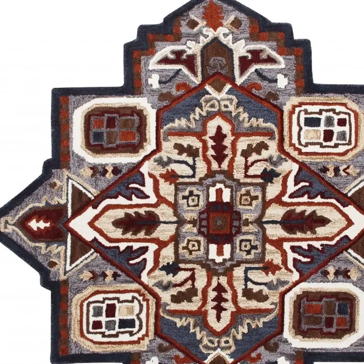 5' X 5' Blue And Red Wool Hand Tufted Area Rug