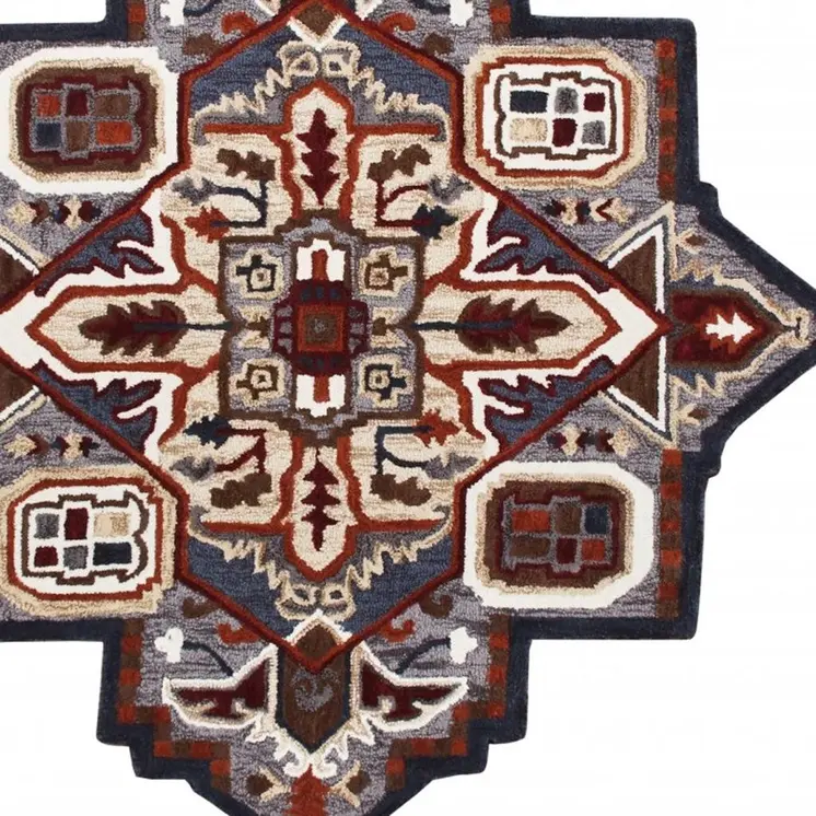 7' X 7' Blue And Red Wool Hand Tufted Area Rug