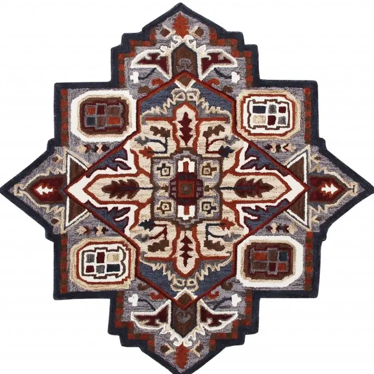 7' X 7' Blue And Red Wool Hand Tufted Area Rug