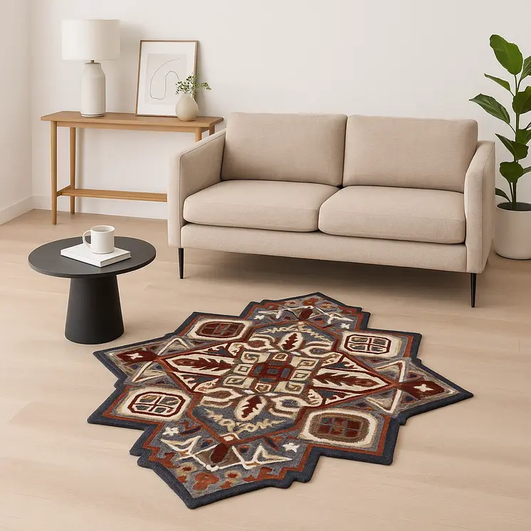 7' X 7' Blue And Red Wool Hand Tufted Area Rug