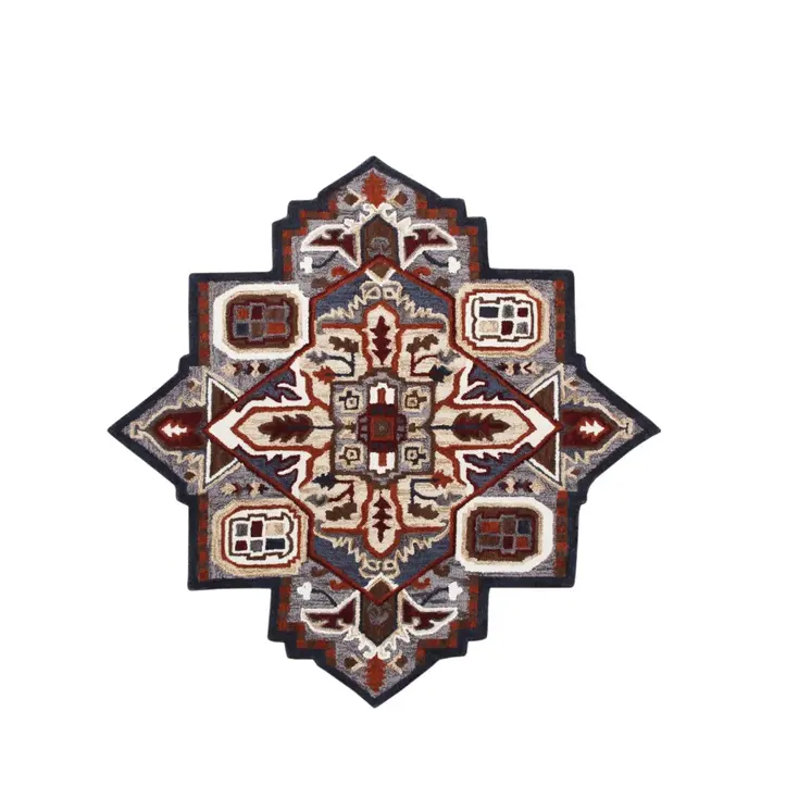 7' X 7' Blue And Red Wool Hand Tufted Area Rug
