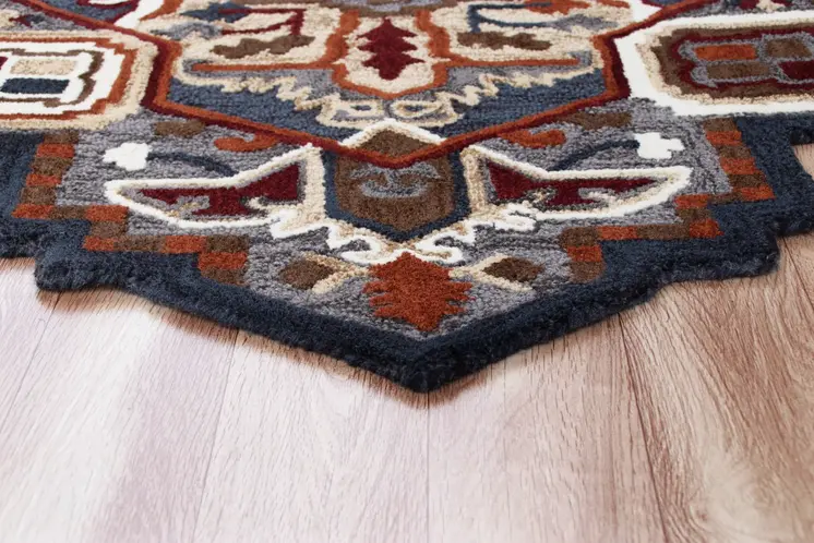 7' X 7' Blue And Red Wool Hand Tufted Area Rug