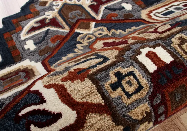 7' X 7' Blue And Red Wool Hand Tufted Area Rug