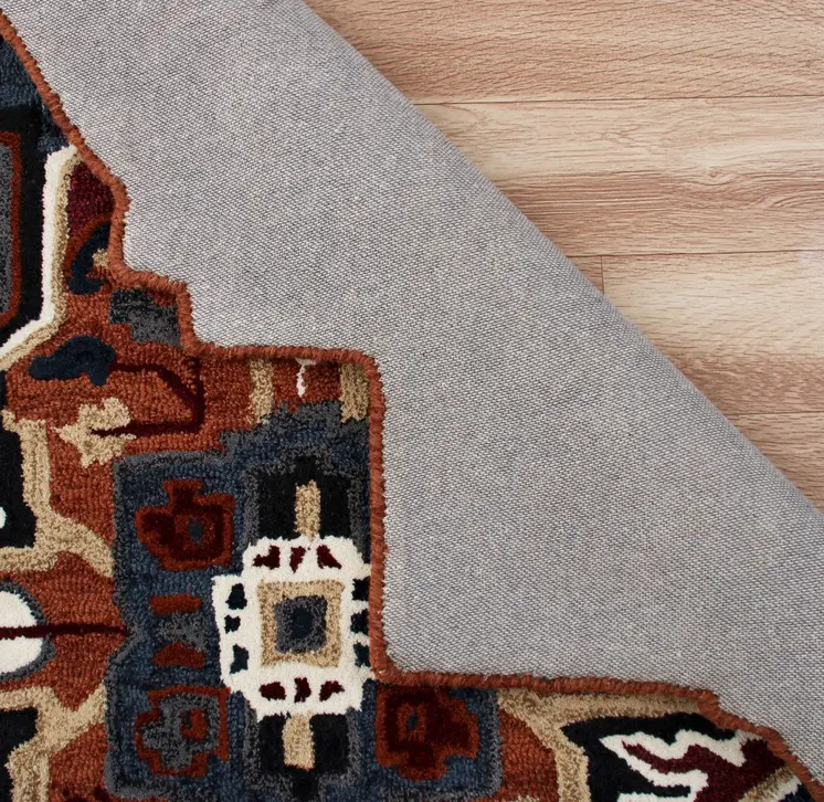 5' X 5' Blue Rust And Orange Wool Medallion Hand Tufted Area Rug