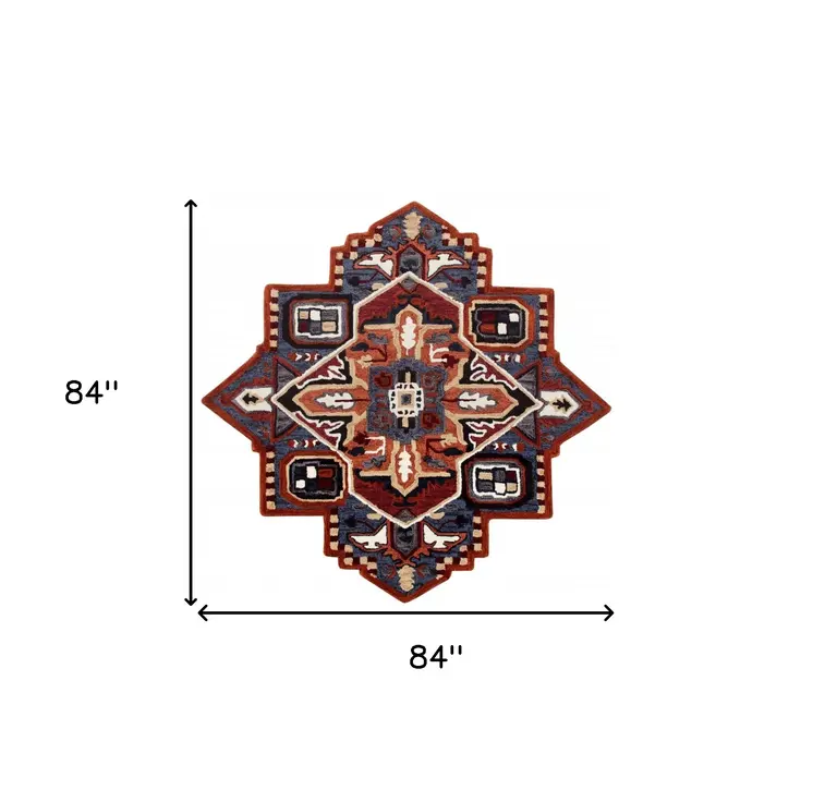 7' X 7' Blue And Red Wool Hand Tufted Area Rug