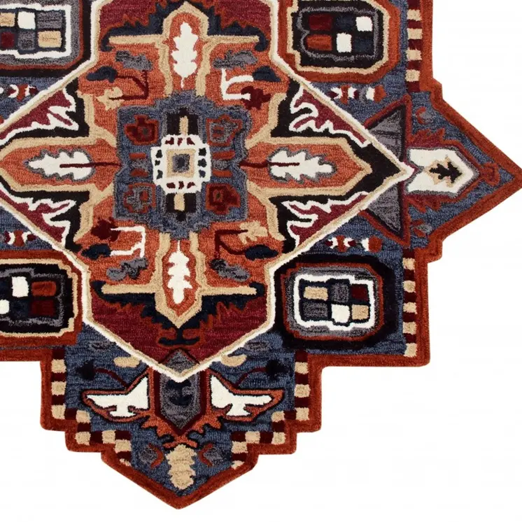 7' X 7' Blue And Red Wool Hand Tufted Area Rug