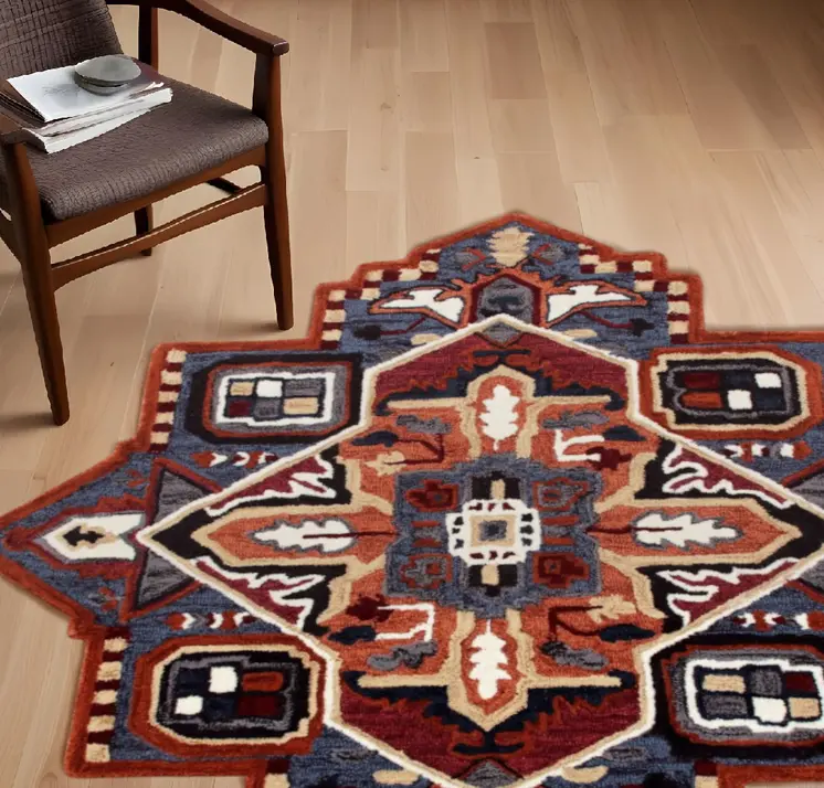 7' X 7' Blue And Red Wool Hand Tufted Area Rug