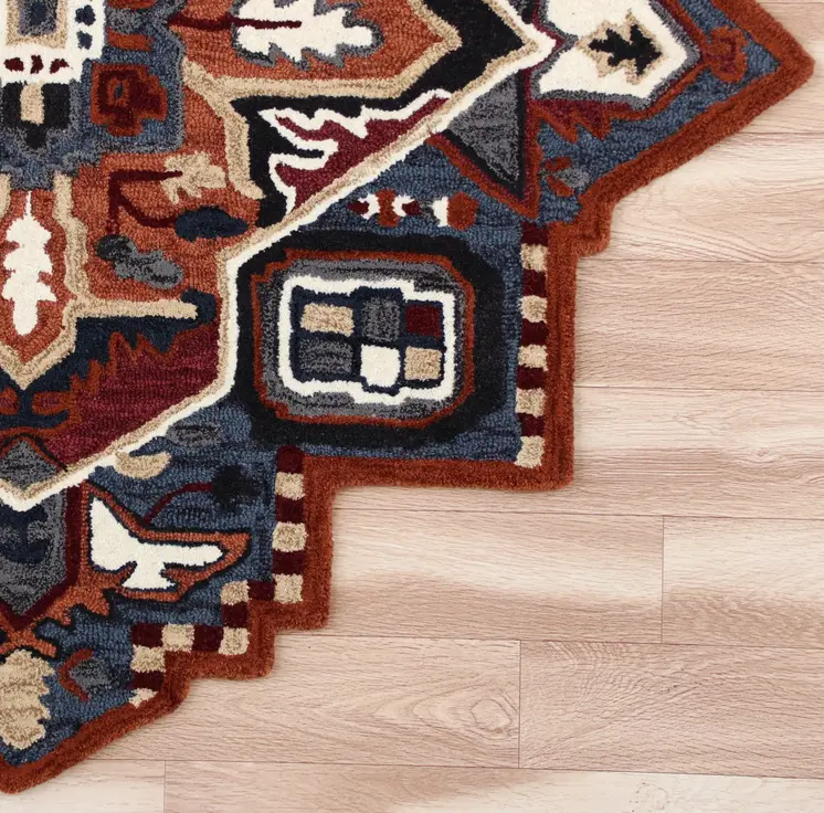 7' X 7' Blue And Red Wool Hand Tufted Area Rug