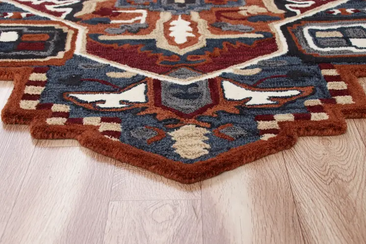 7' X 7' Blue And Red Wool Hand Tufted Area Rug