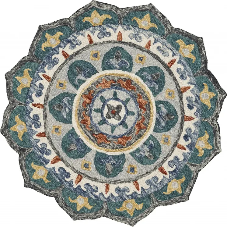 6' Green And Ivory Wool Hand Tufted Round Rug