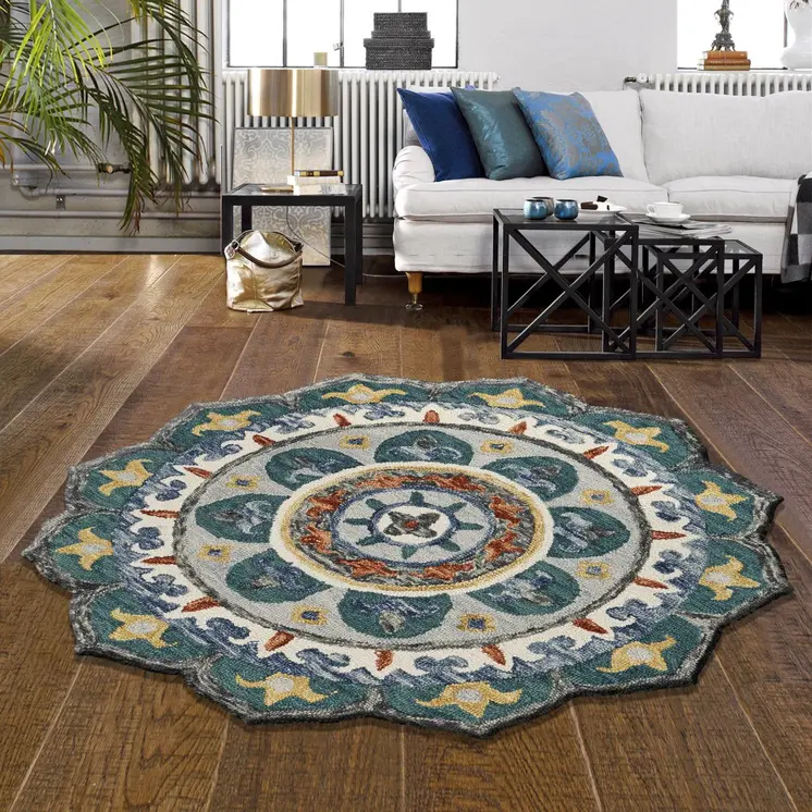 6' Green And Ivory Wool Hand Tufted Round Rug