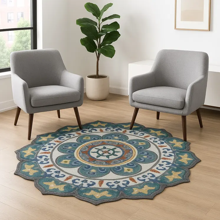 6' Green And Ivory Wool Hand Tufted Round Rug