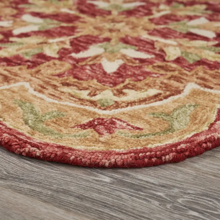 6' Round Rustic Red Scalloped Edge Area Rug
