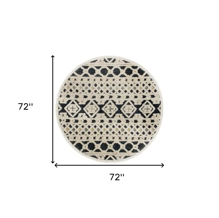 6' Blue And Ivory Round Wool Hand Tufted Area Rug