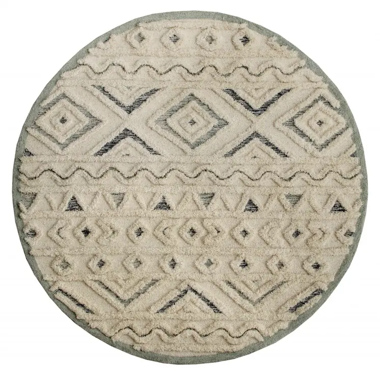 6' Round Cream Modern Geometric Area Rug