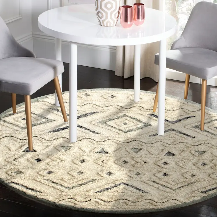 6' Round Cream Modern Geometric Area Rug