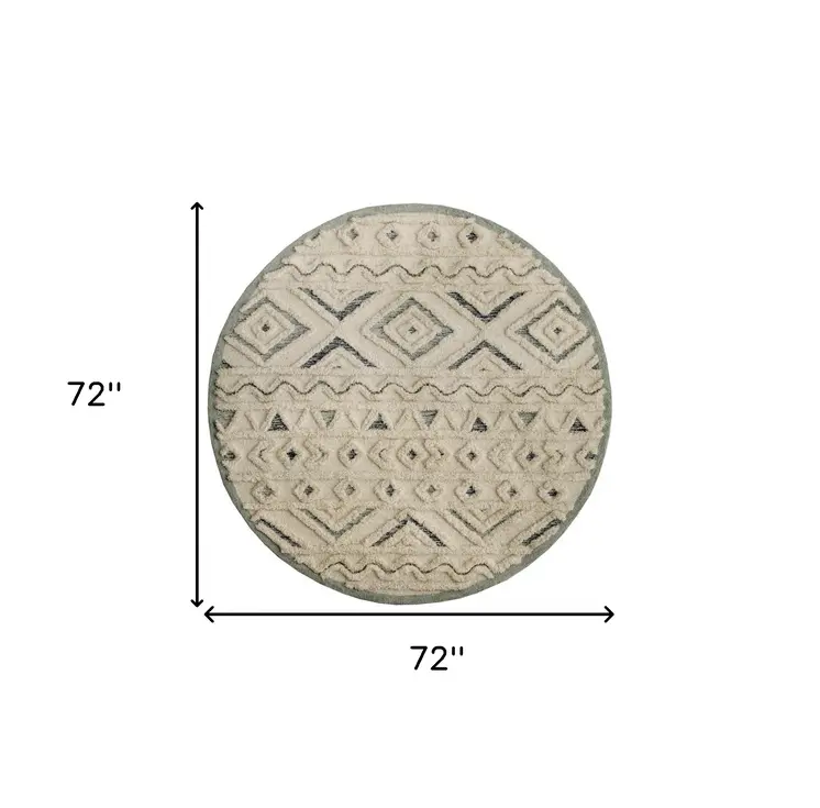 6' Round Cream Modern Geometric Area Rug
