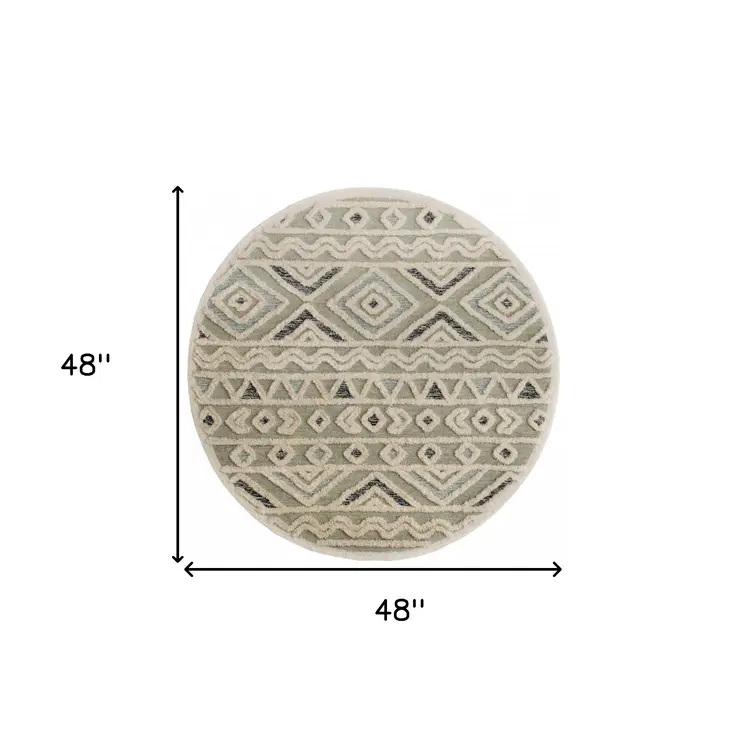 4' Round Cream Modern Geometric Area Rug
