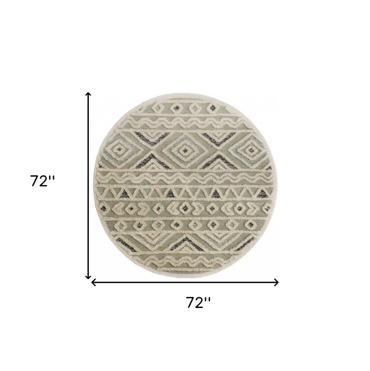 6' Round Cream Modern Geometric Area Rug