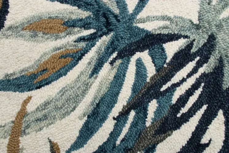 4' Round Blue and White Tropical Area Rug