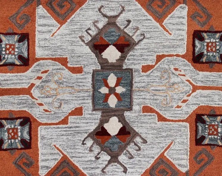6' Blue And Red Wool Hand Tufted Octagon Rug