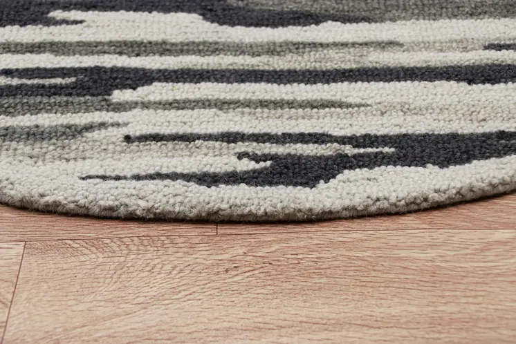 6' Black And Gray Round Wool Hand Tufted Area Rug