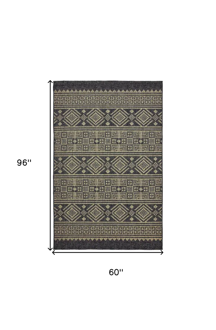 5' X 8' Brown And Black Indoor Outdoor Area Rug