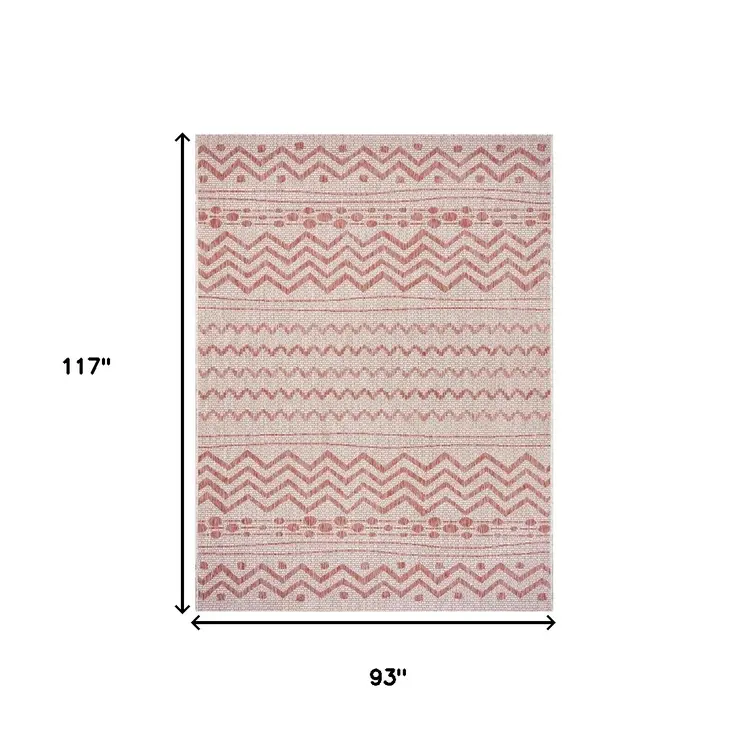 8' X 10' Beige And Red Chevron Indoor Outdoor Area Rug
