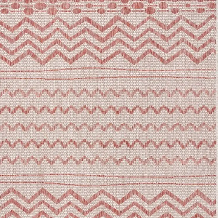 8' X 10' Beige And Red Chevron Indoor Outdoor Area Rug
