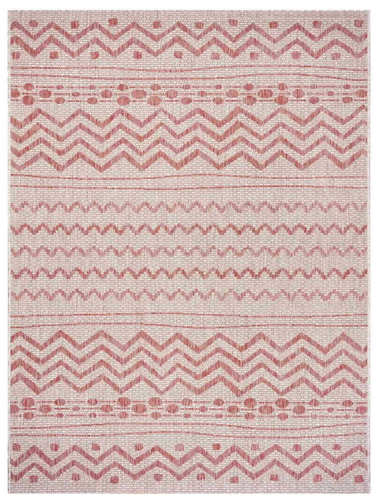 8' X 10' Beige And Red Chevron Indoor Outdoor Area Rug