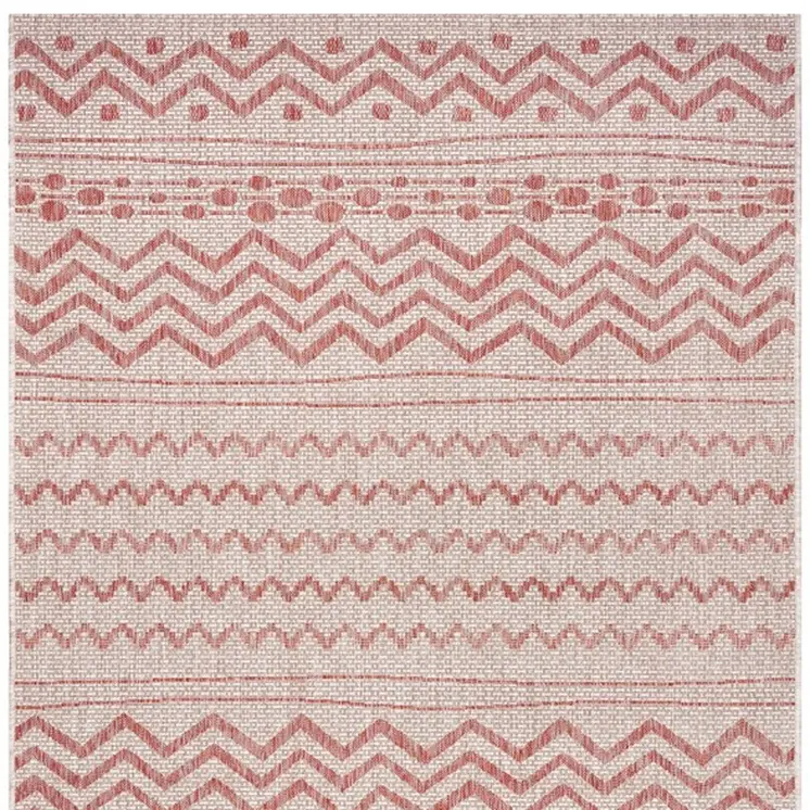 8' X 10' Beige And Red Chevron Indoor Outdoor Area Rug
