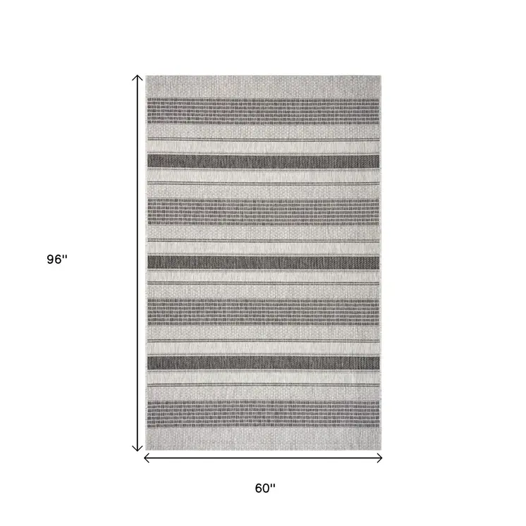 5' X 8' Gray And Black Indoor Outdoor Area Rug