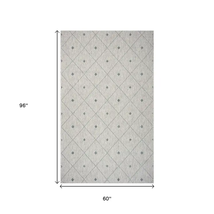 5' X 8' Blue And Gray Indoor Outdoor Area Rug