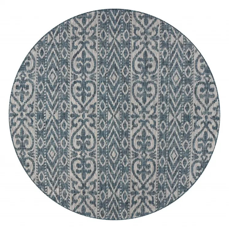 8' X 8' Blue And Gray Round Indoor Outdoor Area Rug