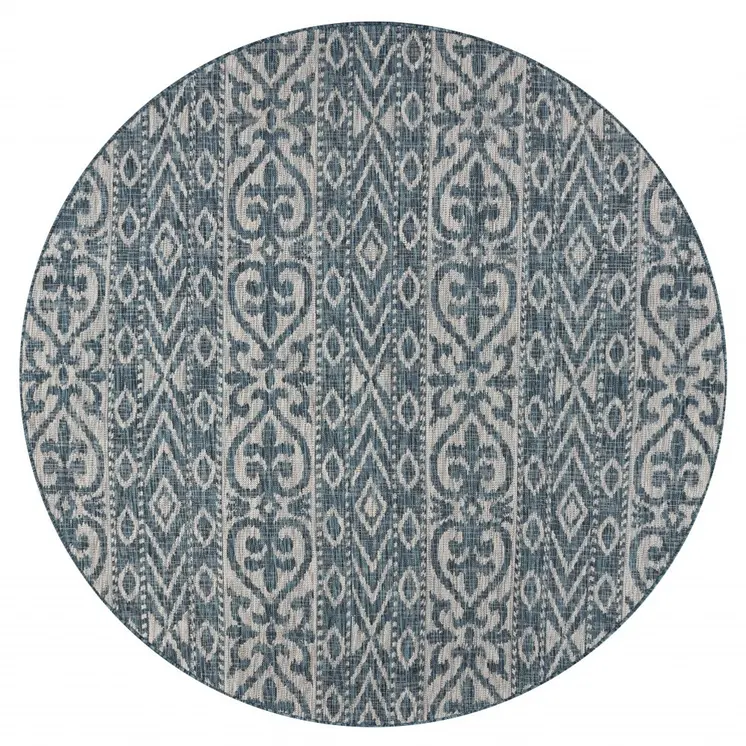 8' X 8' Blue And Gray Round Indoor Outdoor Area Rug