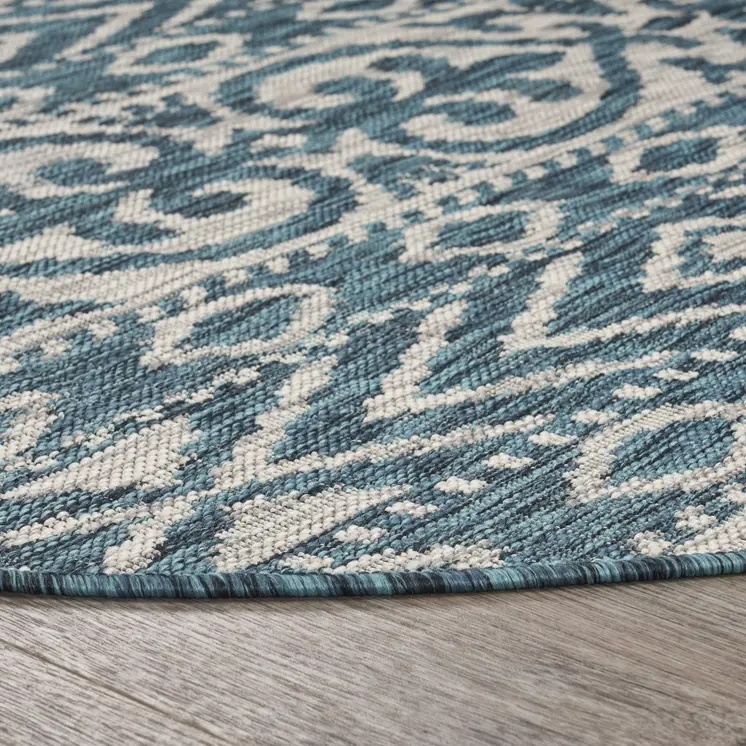 8' X 8' Blue And Gray Round Indoor Outdoor Area Rug
