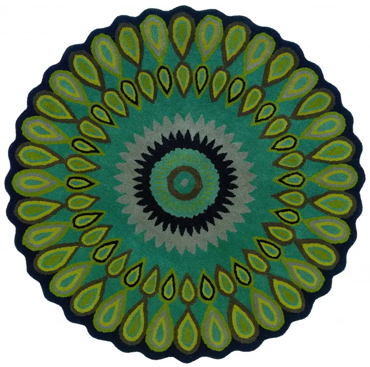 5' Green Wool Hand Tufted Round Rug