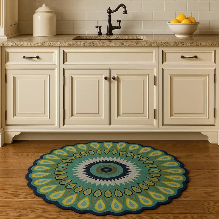 5' Green Wool Hand Tufted Round Rug