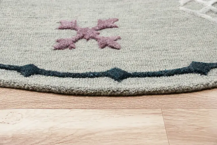 7' Gray Round Wool Hand Hooked Handmade Area Rug