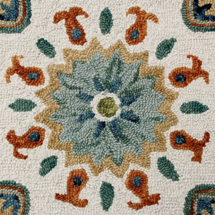 7' Round Orange and White Paisley Area Rug