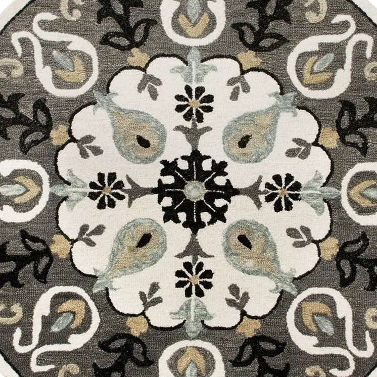 5' Gray Round Wool Hand Hooked Handmade Area Rug