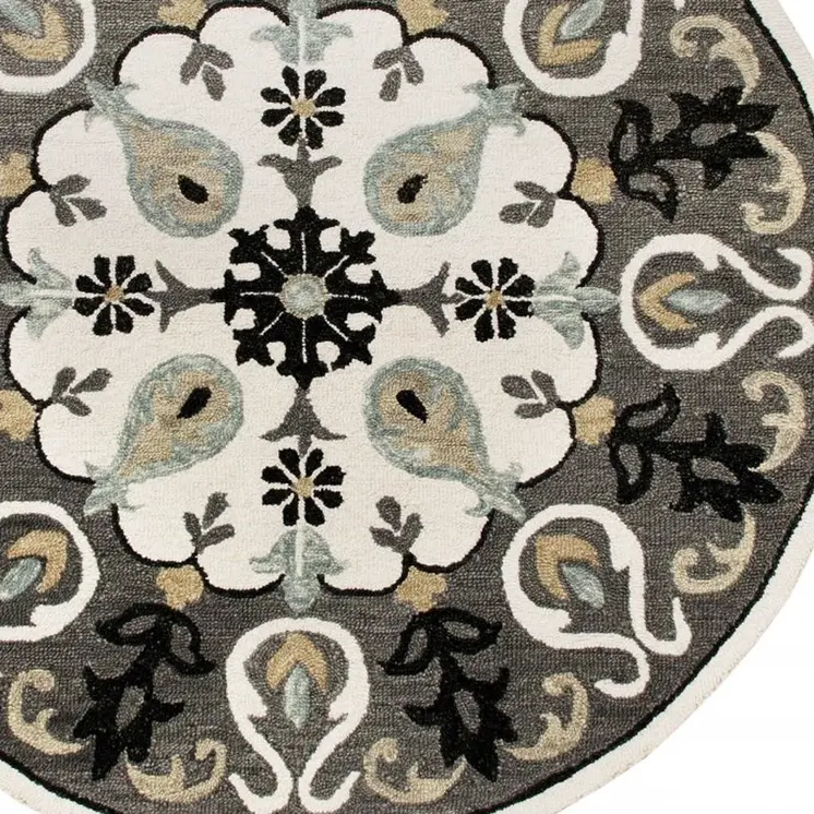 7' Gray Round Wool Hand Hooked Handmade Area Rug