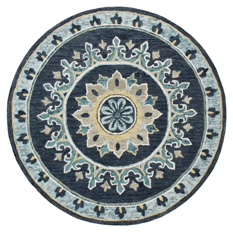 7' Round Blue Floral Medallion Area Rug