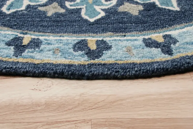 7' Round Blue Floral Medallion Area Rug