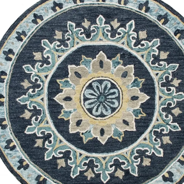 7' Round Blue Floral Medallion Area Rug