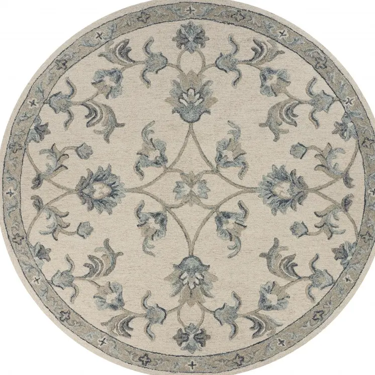 5' Light Blue Round Wool Hand Tufted Area Rug