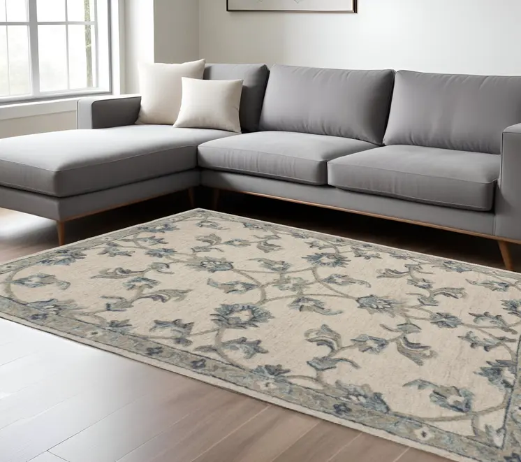 7' X 9' Light Blue Wool Hand Tufted Area Rug